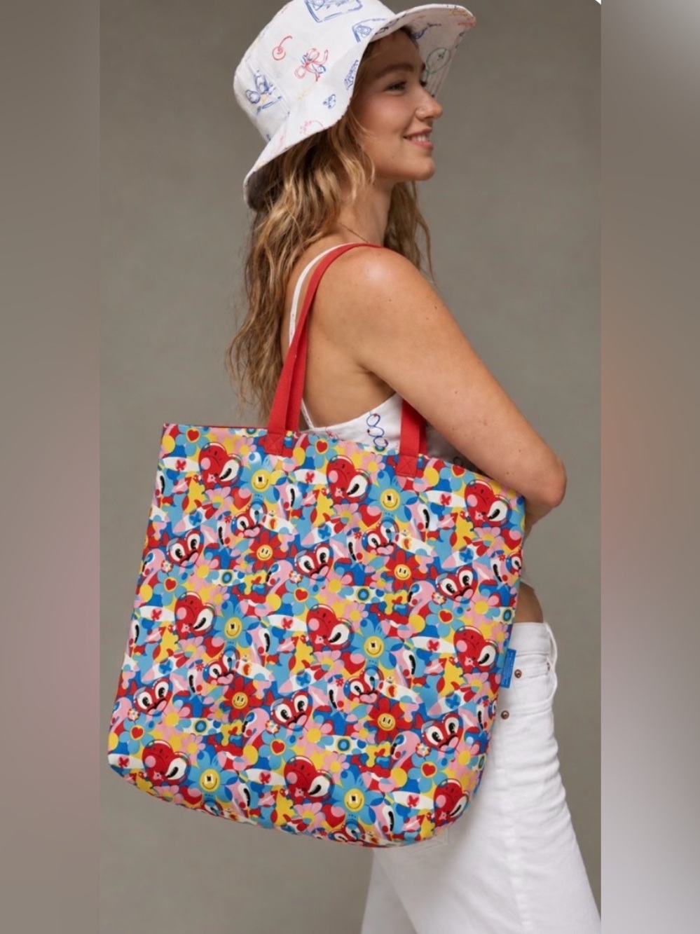 NEW Estee Lauder Hattie Stewart Tote Bag Recycled Material Beach Smiley Face